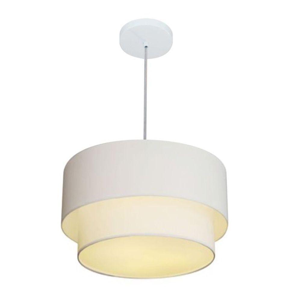 Lustres Pendentes Duplo Cilíndrico Vivare Md-4354 Cúpula Em Tecido 45x40cm - Bivolt Branco 127/220v - 1