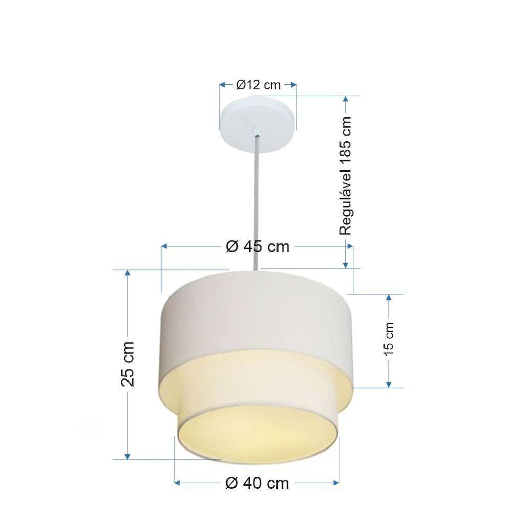 Lustres Pendentes Duplo Cilíndrico Vivare Md-4354 Cúpula Em Tecido 45x40cm - Bivolt Branco 127/220v - 2