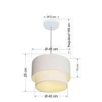 Lustres Pendentes Duplo Cilíndrico Vivare Md-4354 Cúpula Em Tecido 45x40cm - Bivolt Branco 127/220v - 2