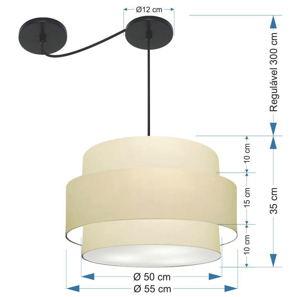 Lustre Sala De Jantar Com Desvio Vivare Md-4400 Cúpula Em Tecido 55cm Algodão-crú 127/220v - 3