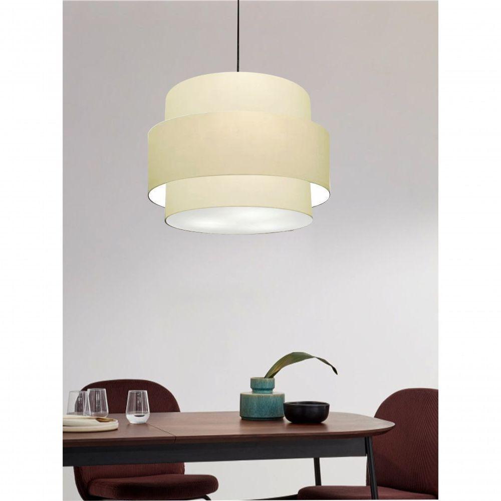 Lustre Sala De Jantar Com Desvio Vivare Md-4400 Cúpula Em Tecido 55cm Algodão-crú 127/220v - 4