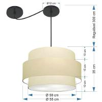 Lustre Sala De Jantar Com Desvio Vivare Md-4400 Cúpula Em Tecido 55cm Algodão-crú 127/220v - 3