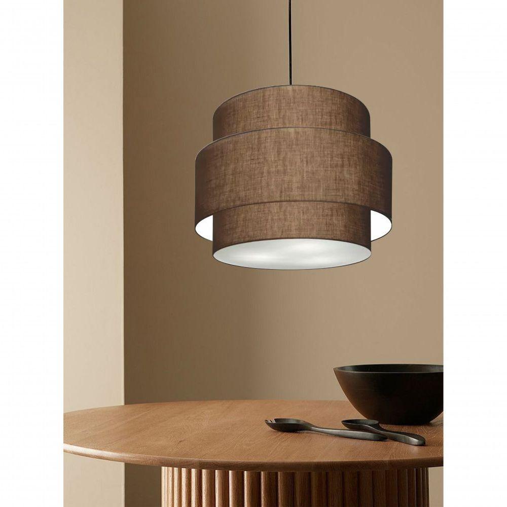 Lustre Sala De Jantar Com Desvio Vivare Md-4399 Cúpula Em Tecido 50cm Café 127/220v - 2