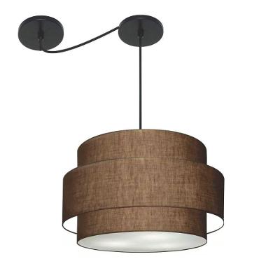 Lustre Sala De Jantar Com Desvio Vivare Md-4399 Cúpula Em Tecido 50cm Café 127/220v