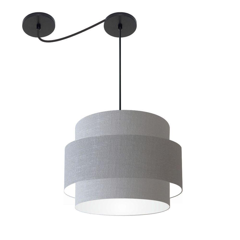 Lustre Sala De Jantar Com Desvio Vivare Md-4397 Cúpula Em Tecido 40cm Rustico-cinza 127/220v - 1