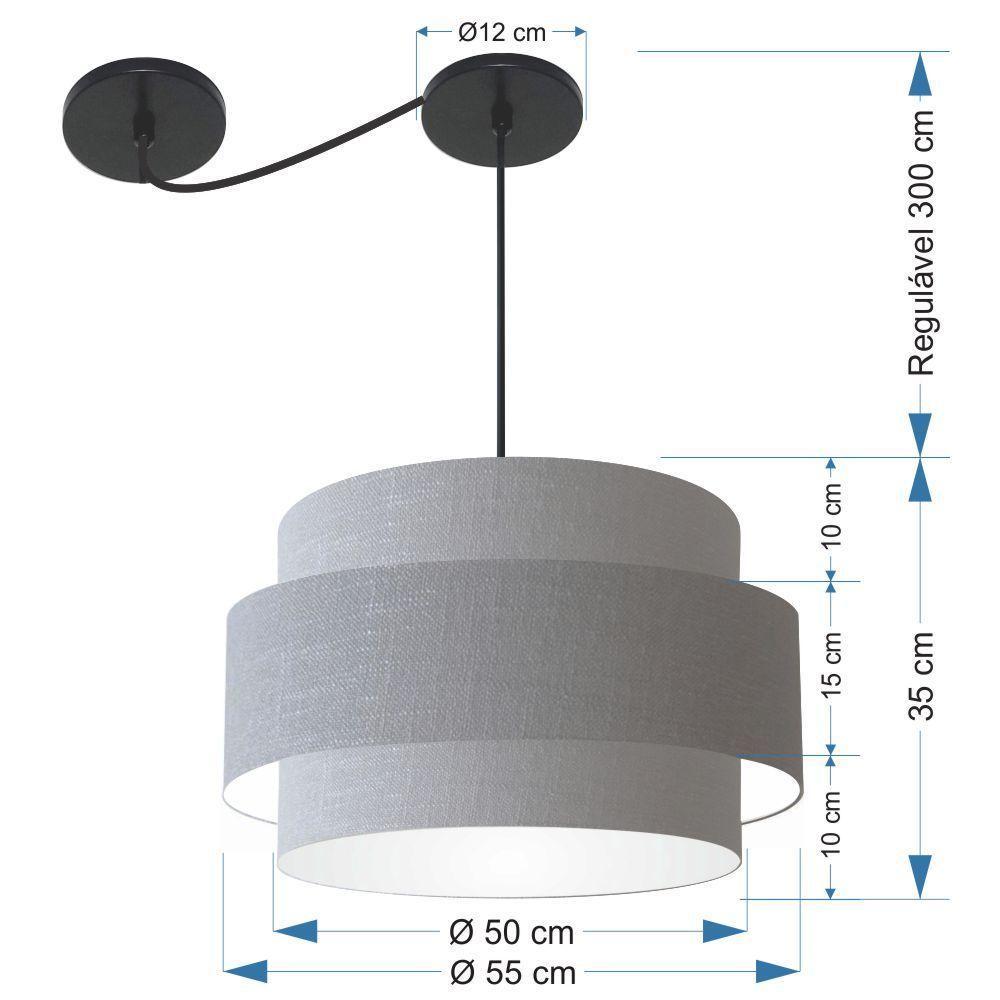Lustre Sala De Jantar Com Desvio Vivare Md-4400 Cúpula Em Tecido 55cm Rustico-cinza 127/220v - 2