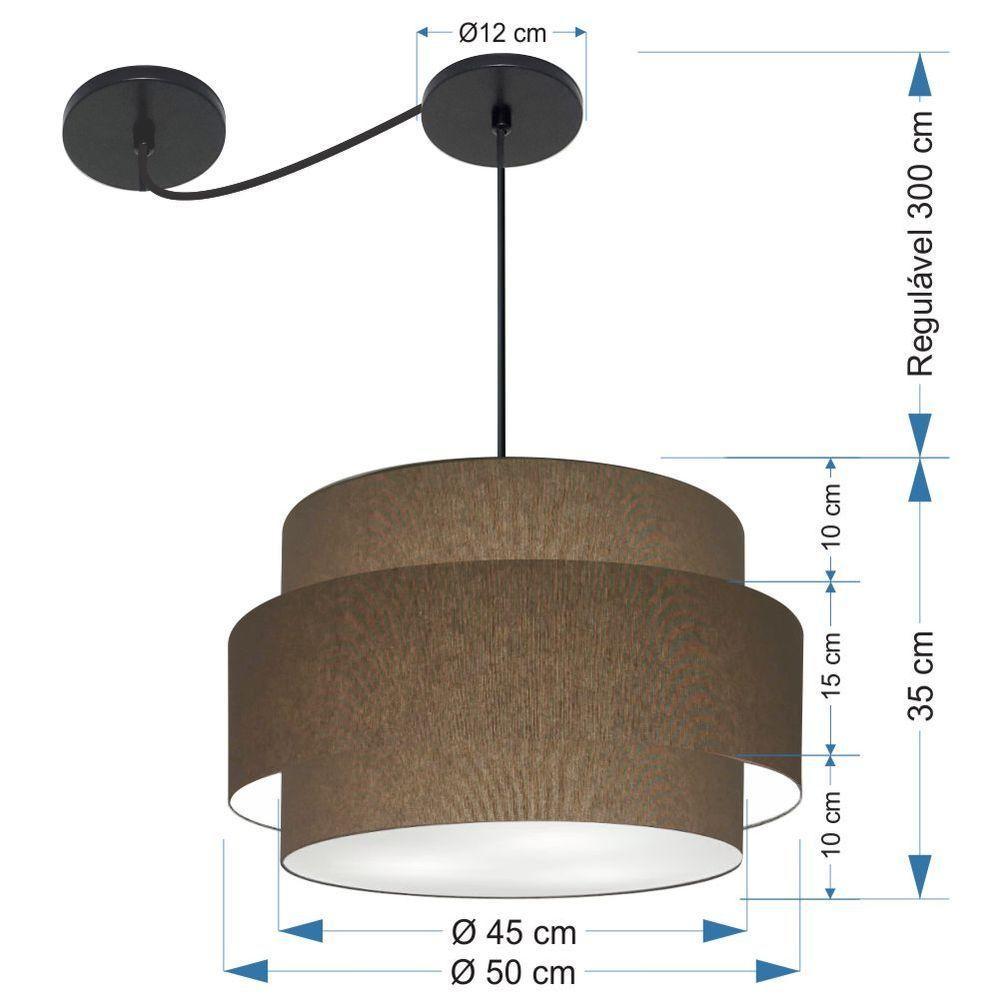 Lustre Sala De Jantar Com Desvio Vivare Md-4399 Cúpula Em Tecido 50cm Cáqui 127/220v - 2