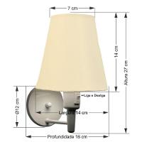 Arandela Cone Md-2013 Branco C- Inter Liga E Desl Cúpula Em Tecido Algodão Crú - Bivolt - 2