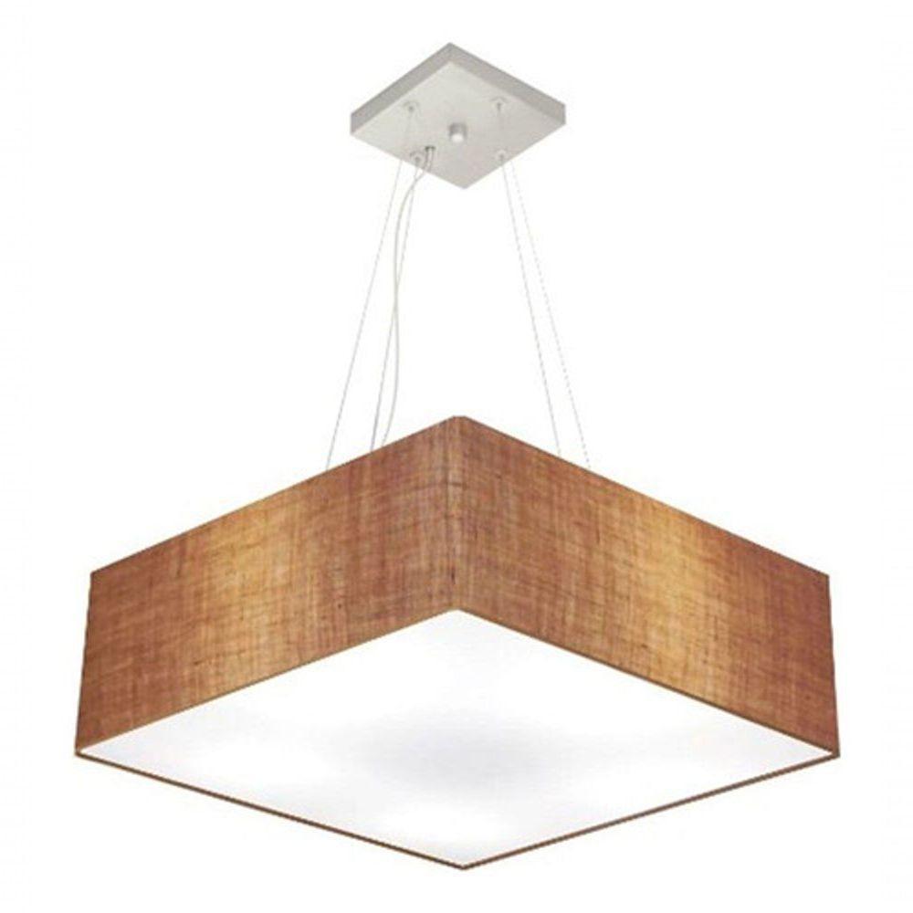 Lustre Pendente Quadrado Vivare Md-4032 Cúpula Em Tecido 15/50x50cm - Bivolt Palha 127/220v - 3