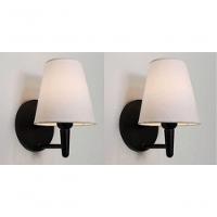 Kit-2 Arandela Cone Md-2004 Base Preto Cúpula Em Tecido 14-14x07cm Branco - Bivolt Tela - Bivolt - 5