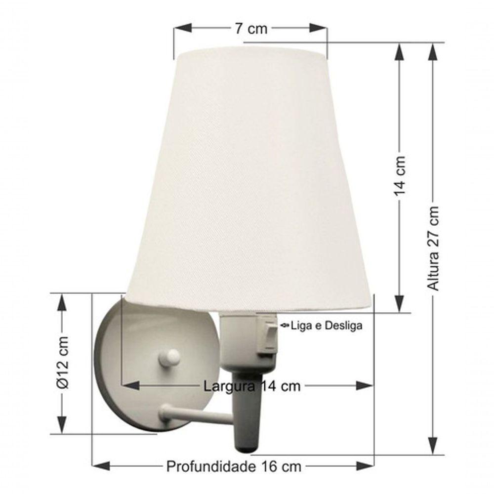 Arandela Cone Md-2013 Branco C- Inter Liga E Desl Cúpula Em Tecido Branco - Bivolt - 5