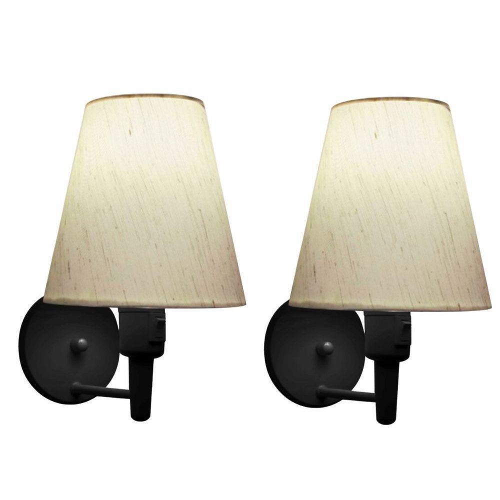 Kit-2 Arandela Cone Md-2013 Preto C- Inter Liga E Desl Cúpula Em Tecido Linho Bege - Bivolt - 1