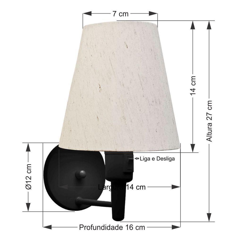 Kit-2 Arandela Cone Md-2013 Preto C- Inter Liga E Desl Cúpula Em Tecido Linho Bege - Bivolt - 3