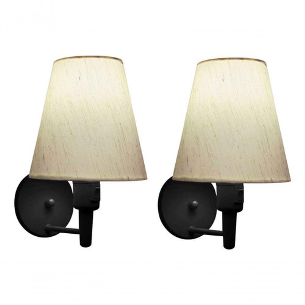 Kit-2 Arandela Cone Md-2013 Preto C- Inter Liga E Desl Cúpula Em Tecido Linho Bege - Bivolt - 5