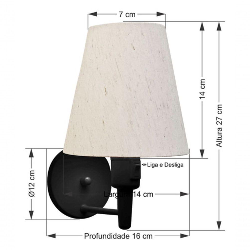 Kit-2 Arandela Cone Md-2013 Preto C- Inter Liga E Desl Cúpula Em Tecido Linho Bege - Bivolt - 7