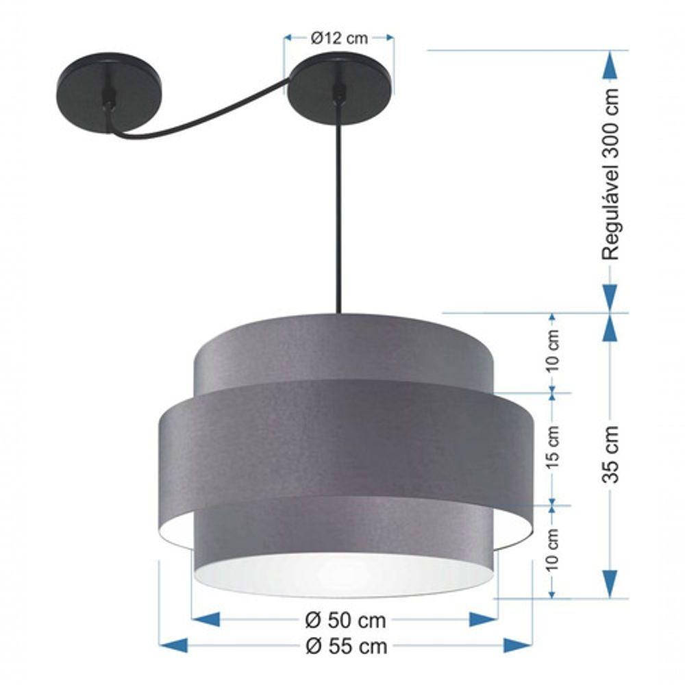 Lustre Sala De Jantar Com Desvio Vivare Md-4400 Cúpula Em Tecido 55cm Cinza-escuro 127/220v - 7