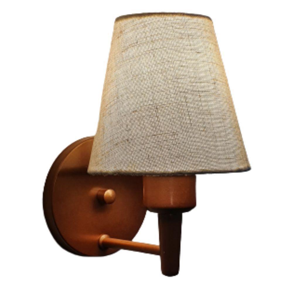 Arandela Cone Md-2004 Base Cobre Cúpula Em Tecido 14-14x07cm Rustico Bege - Bivolt - 1