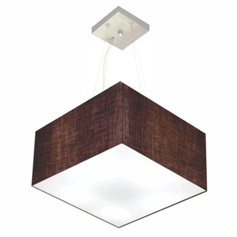 Lustre Pendente Quadrado Md-4195 Cúpula Em Tecido 25/40x40cm Café - Bivolt - 1