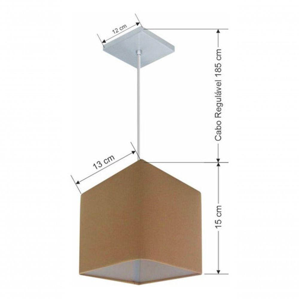 Lustre Pendente Quadrado Vivare Md-4223 Cúpula Em Tecido 15/13x13cm - Bivolt Palha 127/220v - 5