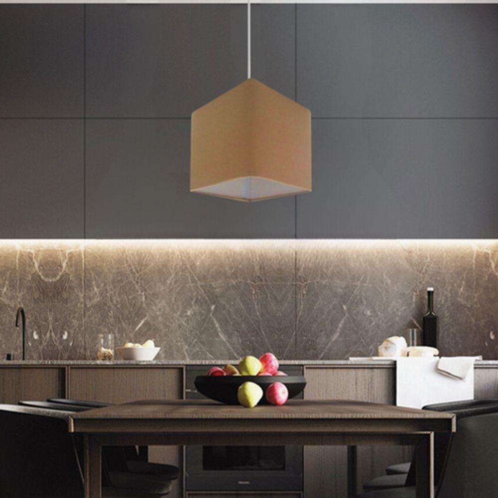 Lustre Pendente Quadrado Vivare Md-4223 Cúpula Em Tecido 15/13x13cm - Bivolt Palha 127/220v - 6