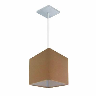 Lustre Pendente Quadrado Vivare Md-4223 Cúpula Em Tecido 15/13x13cm - Bivolt Palha 127/220v