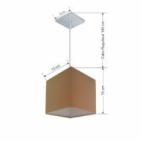 Lustre Pendente Quadrado Vivare Md-4223 Cúpula Em Tecido 15/13x13cm - Bivolt Palha 127/220v - 2