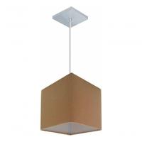 Lustre Pendente Quadrado Vivare Md-4223 Cúpula Em Tecido 15/13x13cm - Bivolt Palha 127/220v