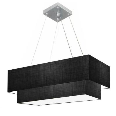 Lustre Pendente Retangular Vivare Md-4138 Cúpula Em Tecido 70x30cm X 60x25cm - Bivolt Preto-preto 127/220v