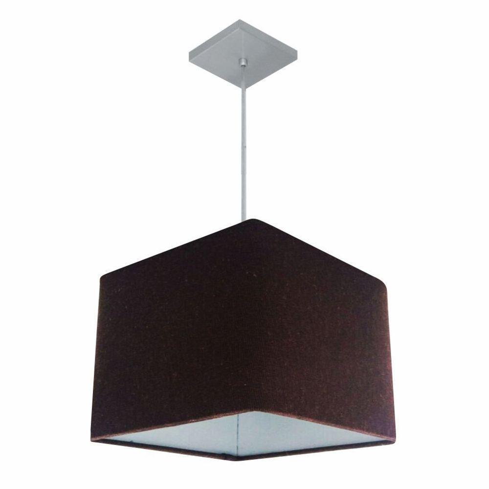 Lustre Pendente Quadrado Vivare Md-4059 Cúpula Em Tecido 21/35x35cm - Bivolt Café 127/220v - 1