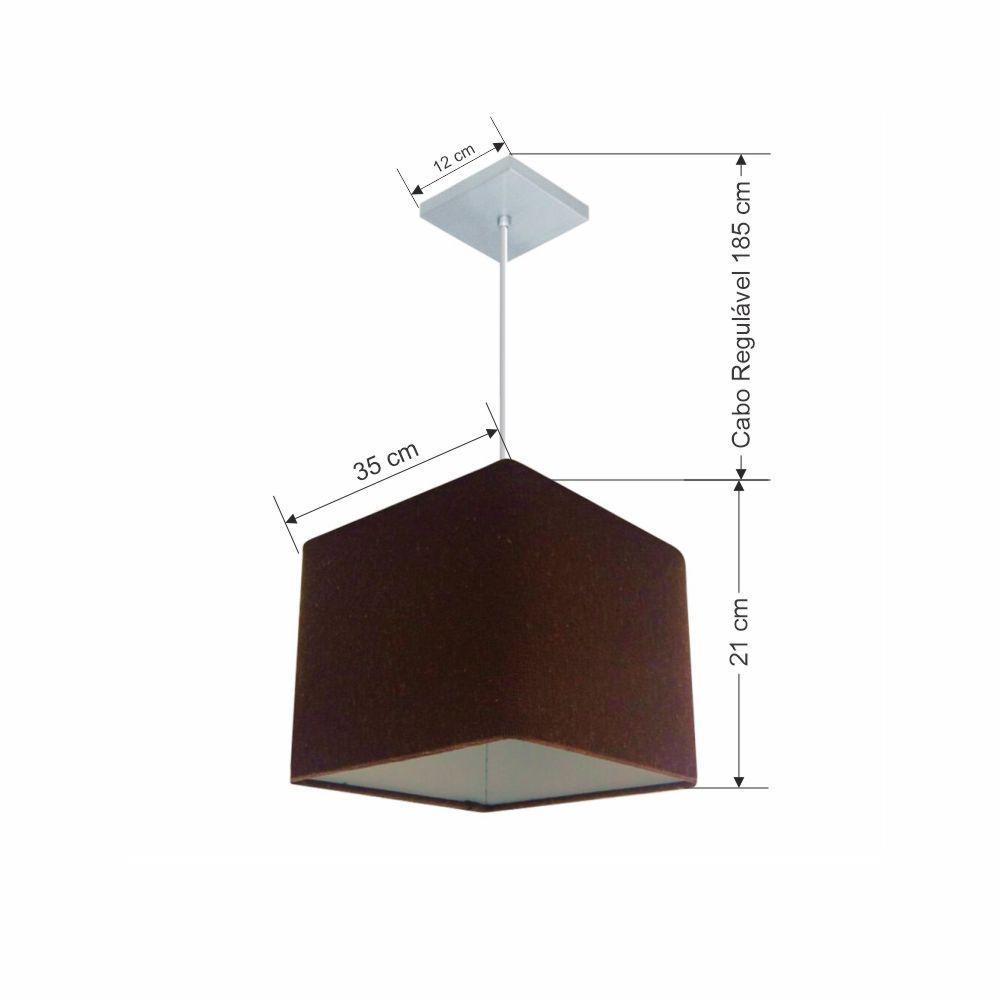 Lustre Pendente Quadrado Vivare Md-4059 Cúpula Em Tecido 21/35x35cm - Bivolt Café 127/220v - 2