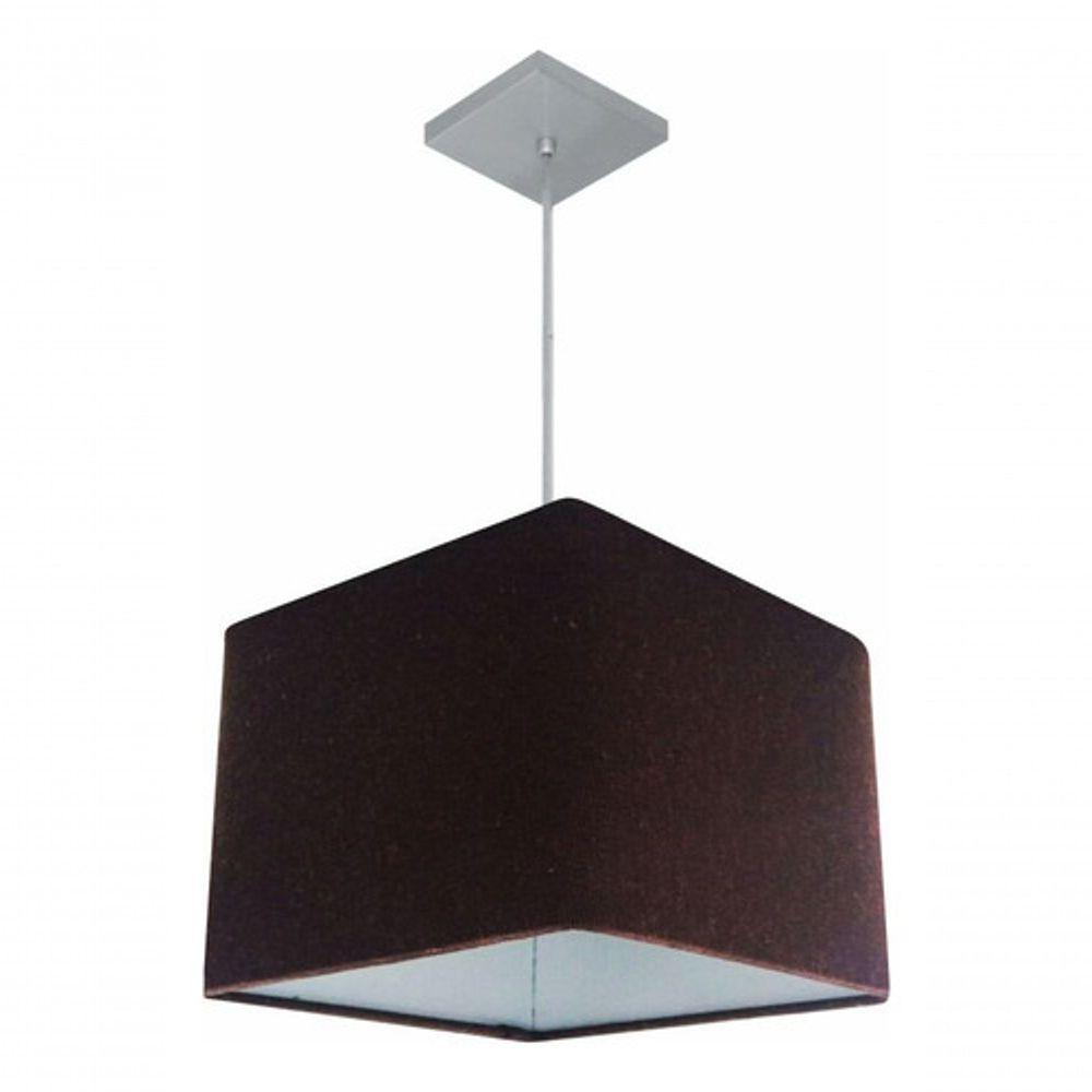 Lustre Pendente Quadrado Vivare Md-4059 Cúpula Em Tecido 21/35x35cm - Bivolt Café 127/220v - 4