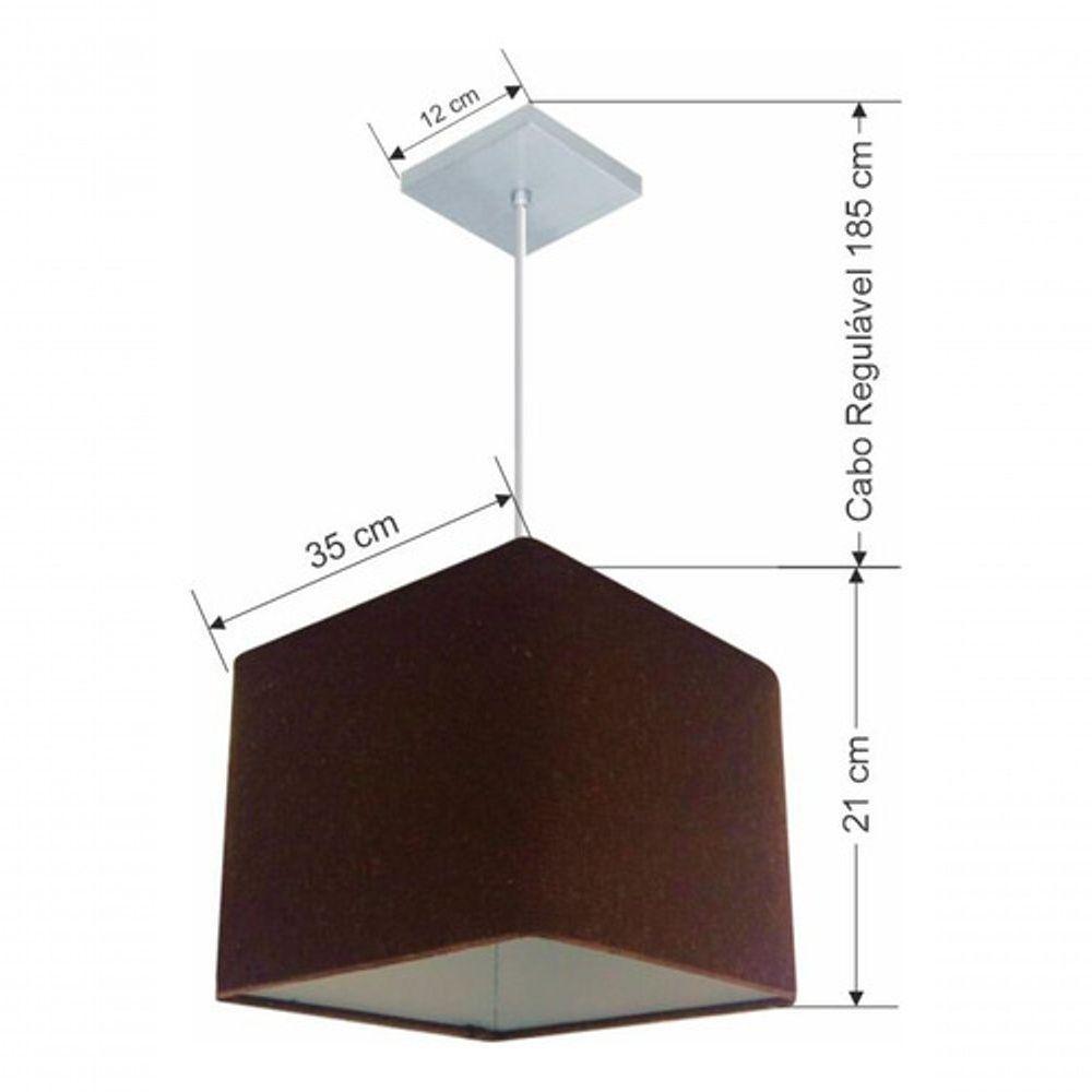 Lustre Pendente Quadrado Vivare Md-4059 Cúpula Em Tecido 21/35x35cm - Bivolt Café 127/220v - 5