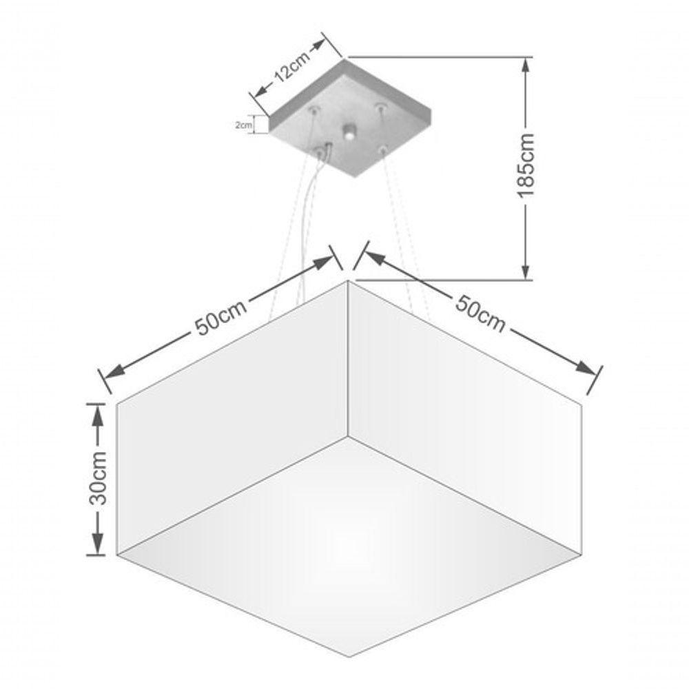 Lustre Pendente Quadrado Vivare Md-4075 Cúpula Em Tecido 30/50x50cm - Bivolt Rustico-bege 127/220v - 4