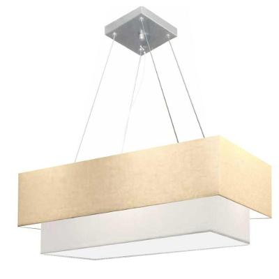 Lustre Pendente Retangular Vivare Md-4138 Cúpula Em Tecido 70x30cm X 60x25cm - Bivolt Algodão-crú-branco 127/220v