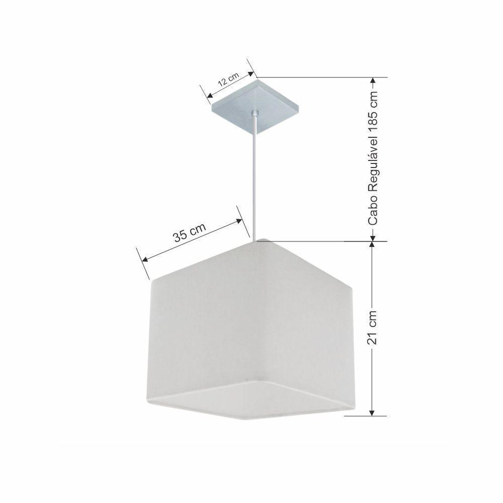 Lustre Pendente Quadrado Vivare Md-4059 Cúpula Em Tecido 21/35x35cm - Bivolt Branco 127/220v - 2