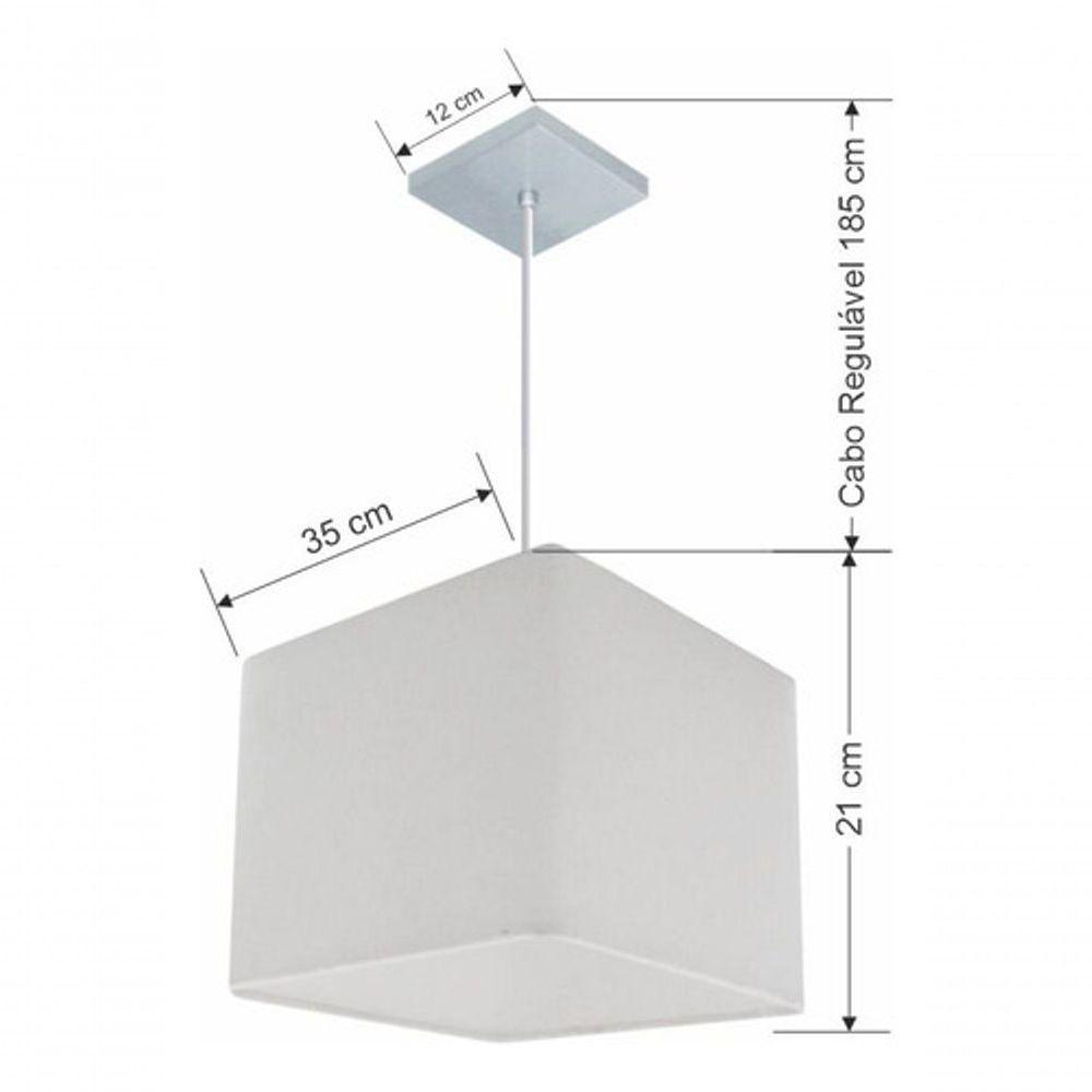 Lustre Pendente Quadrado Vivare Md-4059 Cúpula Em Tecido 21/35x35cm - Bivolt Branco 127/220v - 6