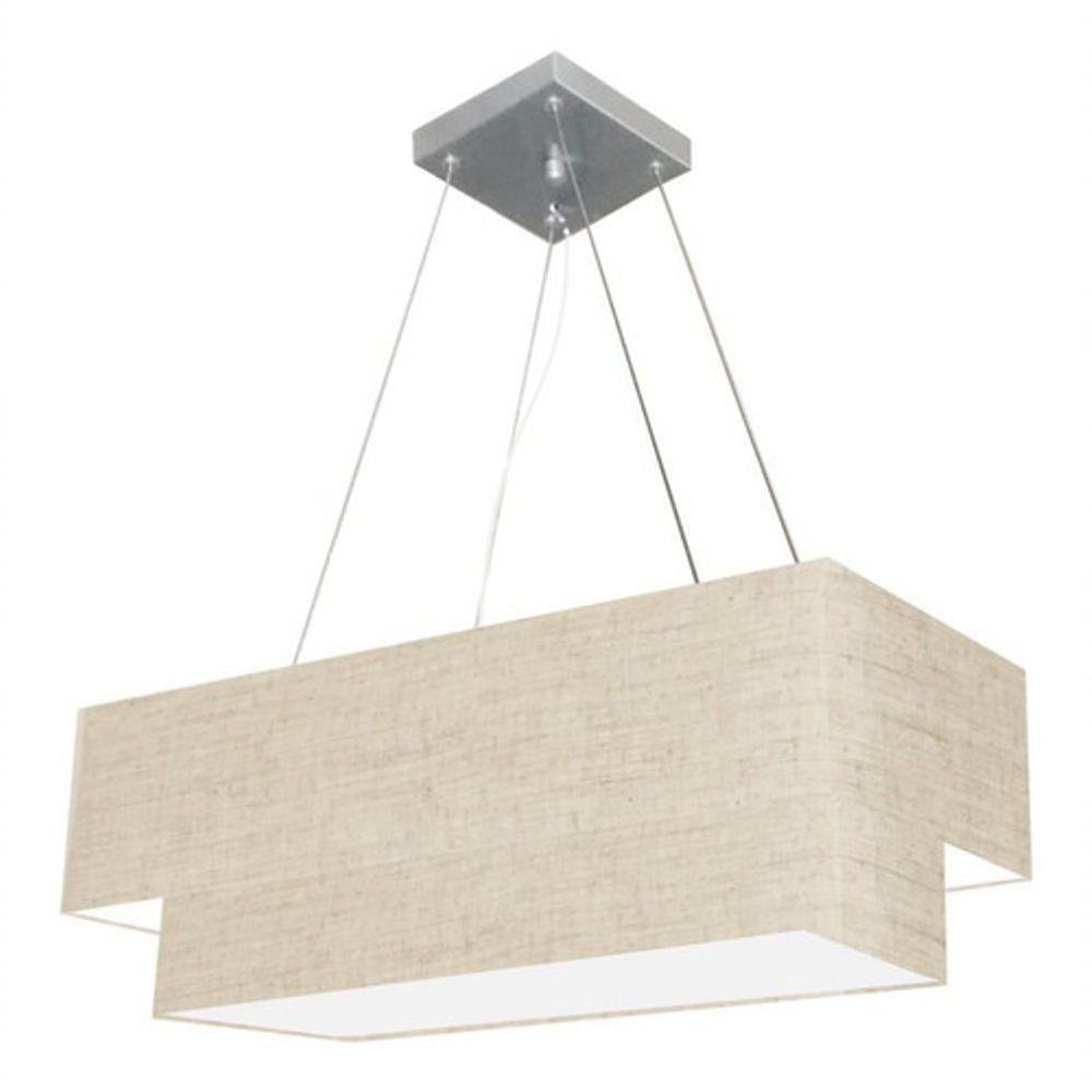 Lustre Pendente Duplo Retangular Vivare Md-4322 Cúpula Em Tecido 99x40cm X 80x30cm - Bivolt Rustico-bege 127/220v - 3