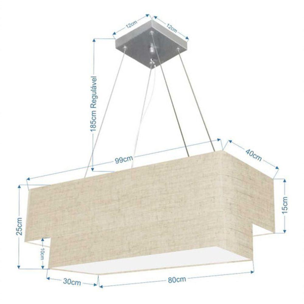 Lustre Pendente Duplo Retangular Vivare Md-4322 Cúpula Em Tecido 99x40cm X 80x30cm - Bivolt Rustico-bege 127/220v - 4