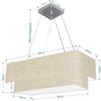 Lustre Pendente Duplo Retangular Vivare Md-4322 Cúpula Em Tecido 99x40cm X 80x30cm - Bivolt Rustico-bege 127/220v - 2