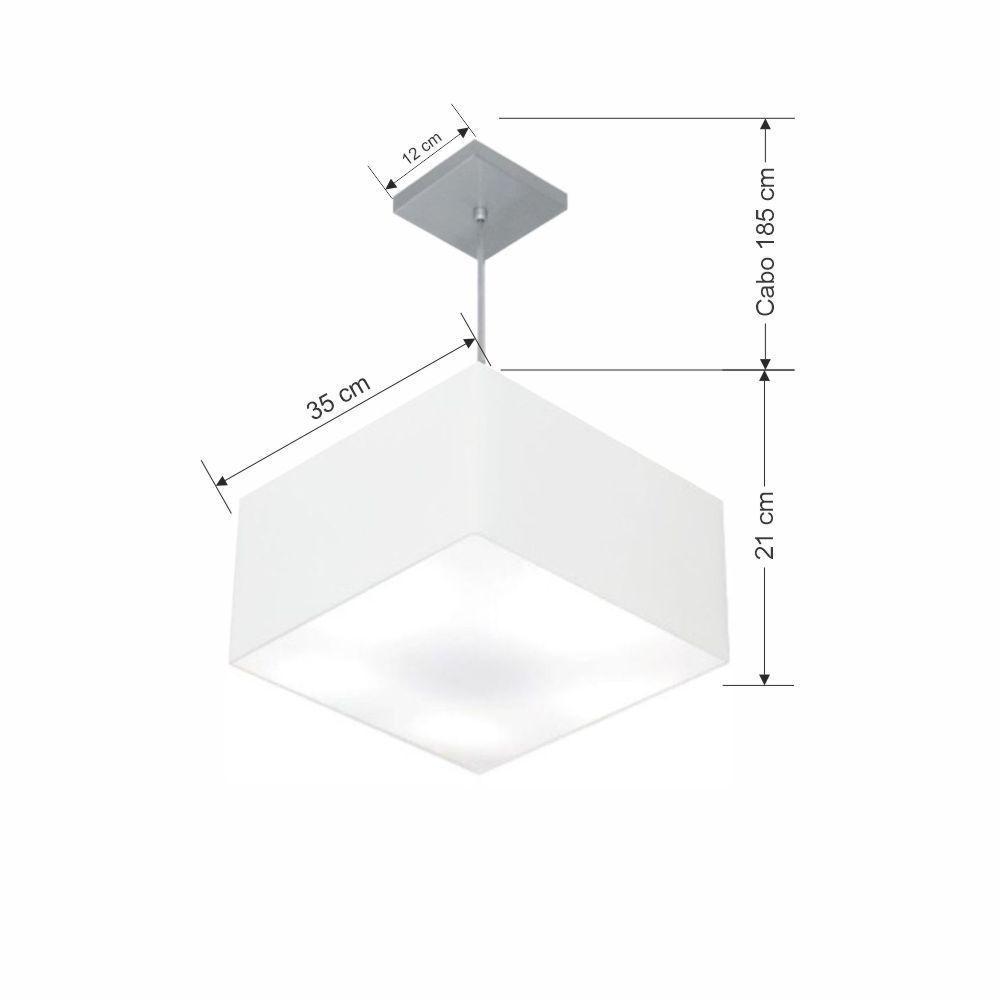 Lustre Pendente Quadrado Vivare Md-4020 Cúpula Em Tecido 21/35x35cm - Bivolt Branco 127/220v - 2