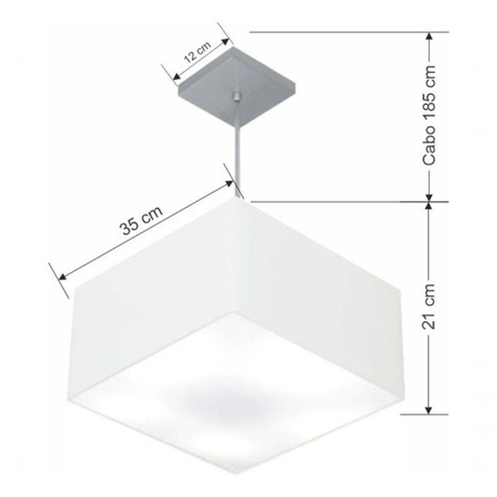 Lustre Pendente Quadrado Vivare Md-4020 Cúpula Em Tecido 21/35x35cm - Bivolt Branco 127/220v - 5