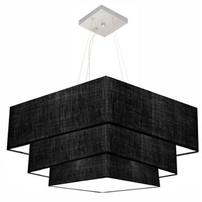Lustre Pendente Triplo Quadrado Md-4165 Cúpula Em Tecido 80x70x60cm Preto - Bivolt