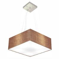 Lustre Pendente Quadrado Vivare Md-4194 Cúpula Em Tecido 12/40x40cm - Bivolt Palha 127/220v - 1