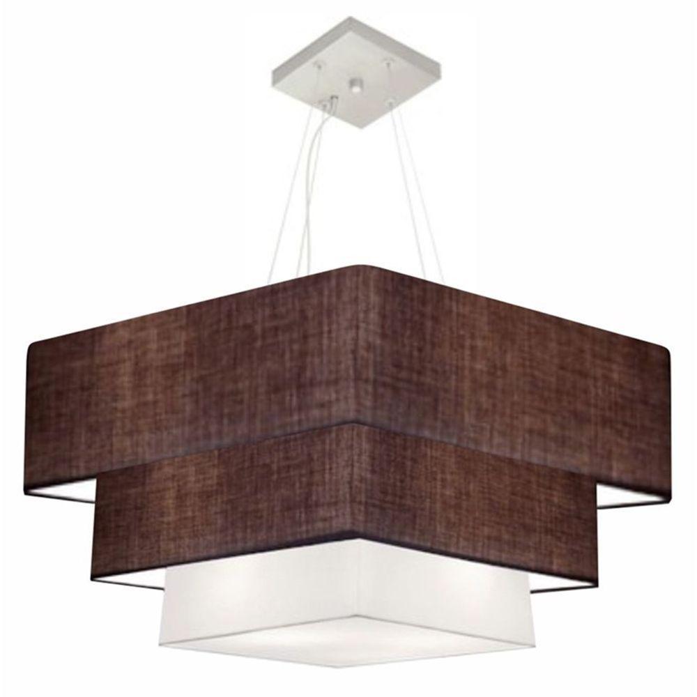 Lustre Pendente Triplo Quadrado Md-4165 Cúpula Em Tecido 80x70x60cm Café / Branco - Bivolt - 1