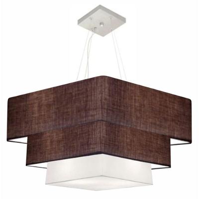Lustre Pendente Triplo Quadrado Md-4165 Cúpula Em Tecido 80x70x60cm Café / Branco - Bivolt
