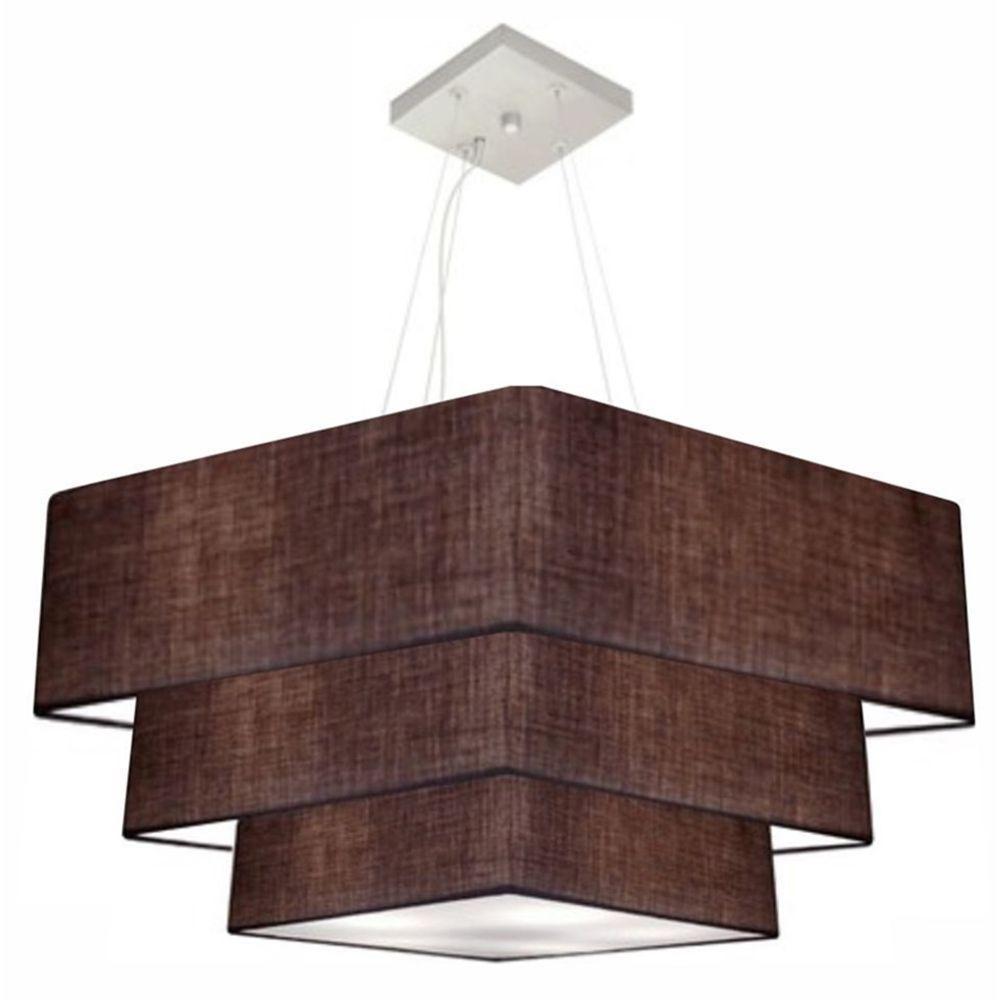 Lustre Pendente Triplo Quadrado Md-4165 Cúpula Em Tecido 80x70x60cm Café - Bivolt - 1