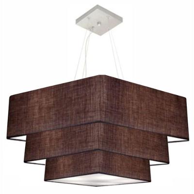 Lustre Pendente Triplo Quadrado Md-4165 Cúpula Em Tecido 80x70x60cm Café - Bivolt