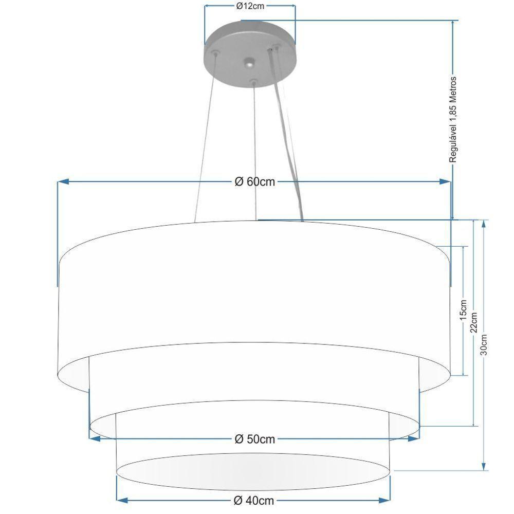Lustre Pendente Triplo Cilíndrico Md-4148 Cúpulas Tecido 60x50x40cm Rustico Bege - Bivolt - 2