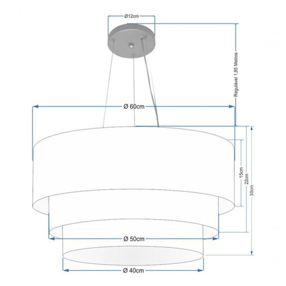 Lustre Pendente Triplo Cilíndrico Md-4148 Cúpulas Tecido 60x50x40cm Rustico Bege - Bivolt - 4
