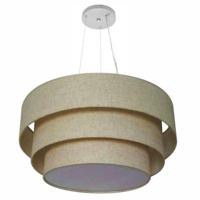 Lustre Pendente Triplo Cilíndrico Md-4148 Cúpulas Tecido 60x50x40cm Rustico Bege - Bivolt